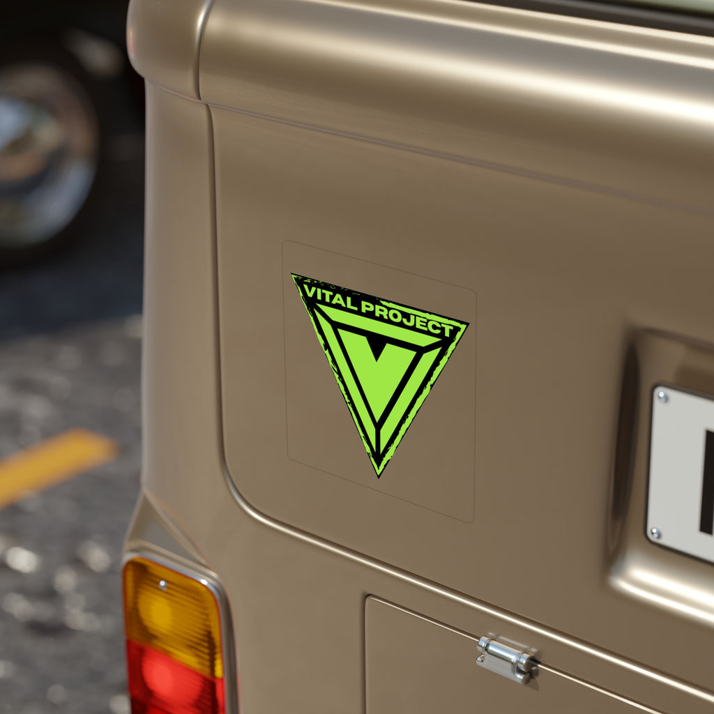 Vital Project Neon Triangle Sticker — Indoor/Outdoor Die-Cut Transparent Vinyl