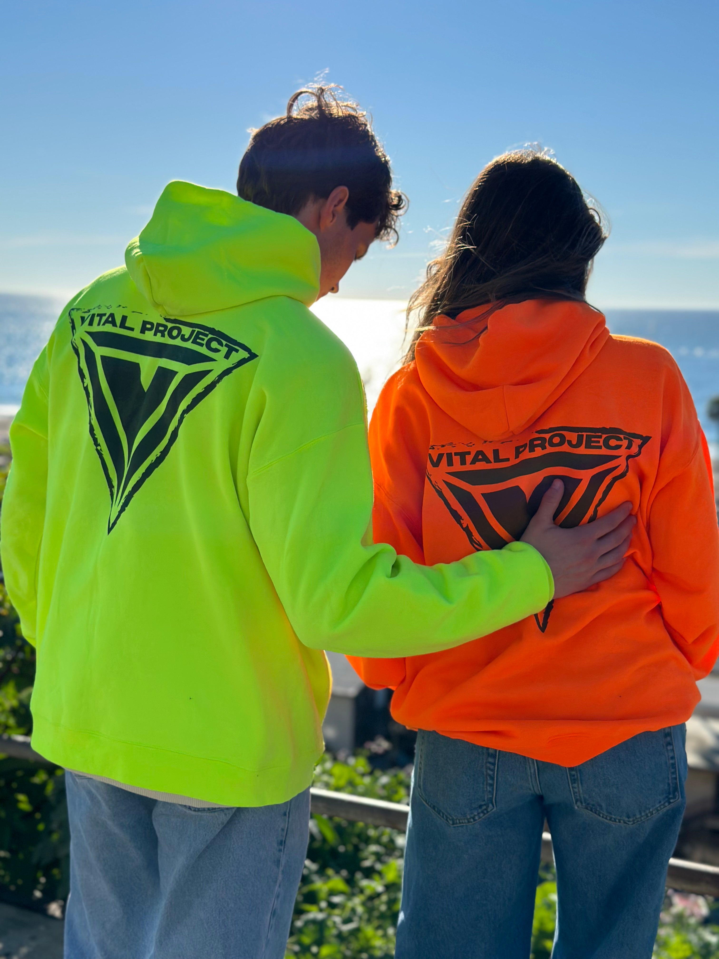 Hanes P170 Hi-Vis Hoodie in Safety Green, safety orange - Authentic Neon Streetwear Vital Project