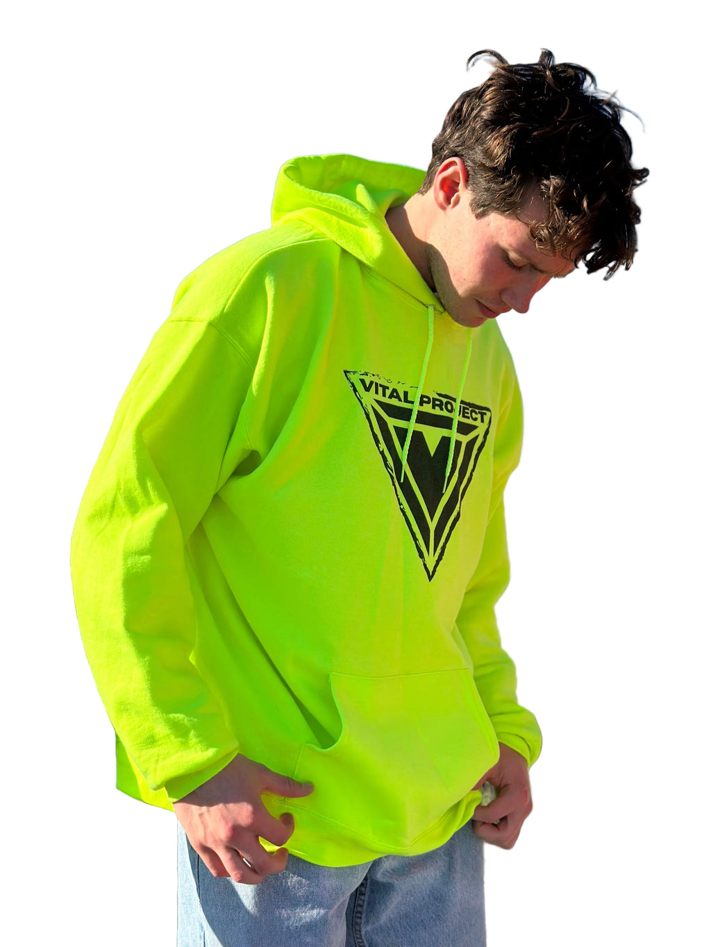 Hanes P170 Hi-Vis Hoodie in Safety Green - Authentic Neon Streetwear