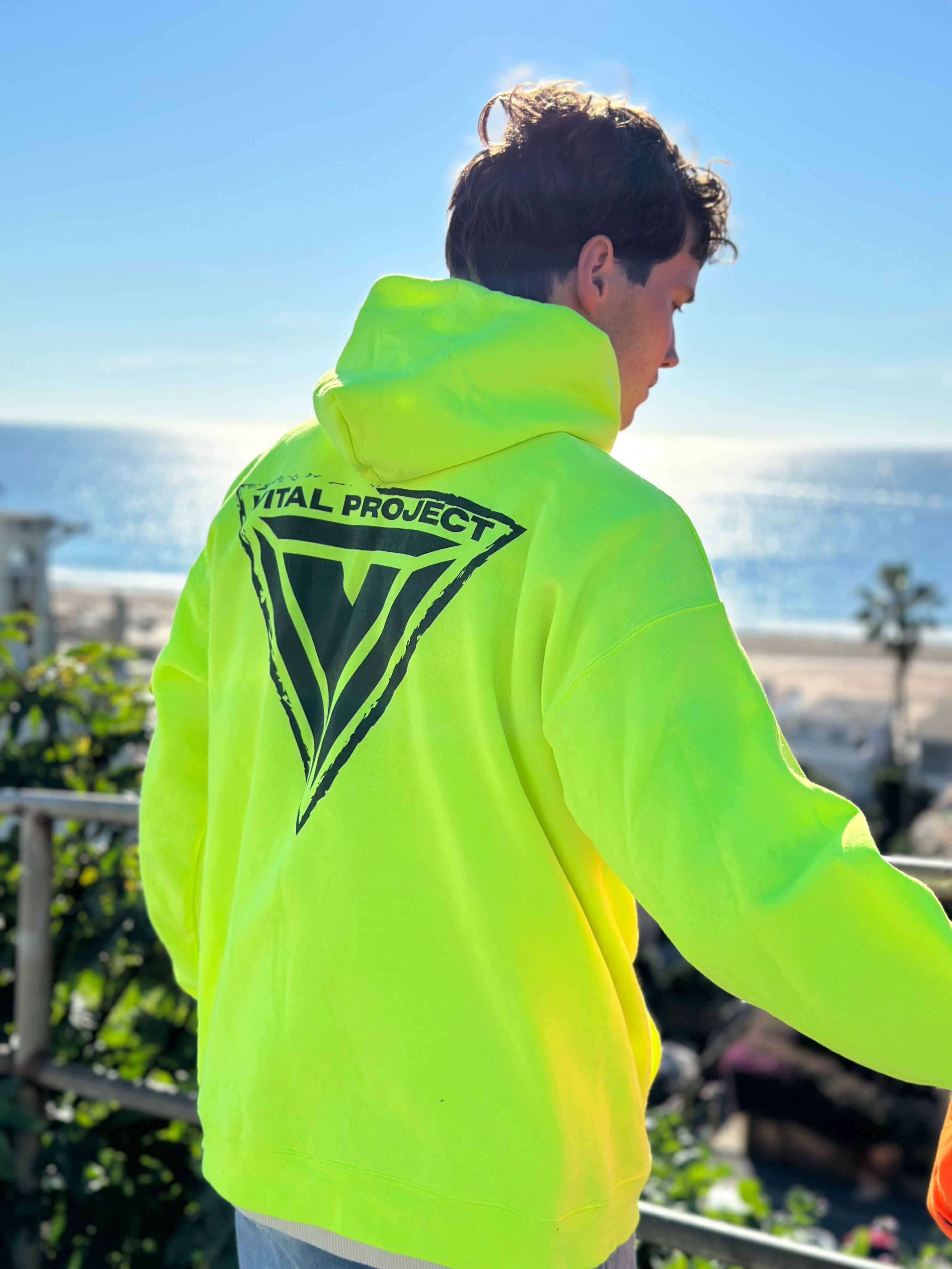 Hanes P170 Hi-Vis Hoodie in Safety Green - Authentic Neon Streetwear Vital Project