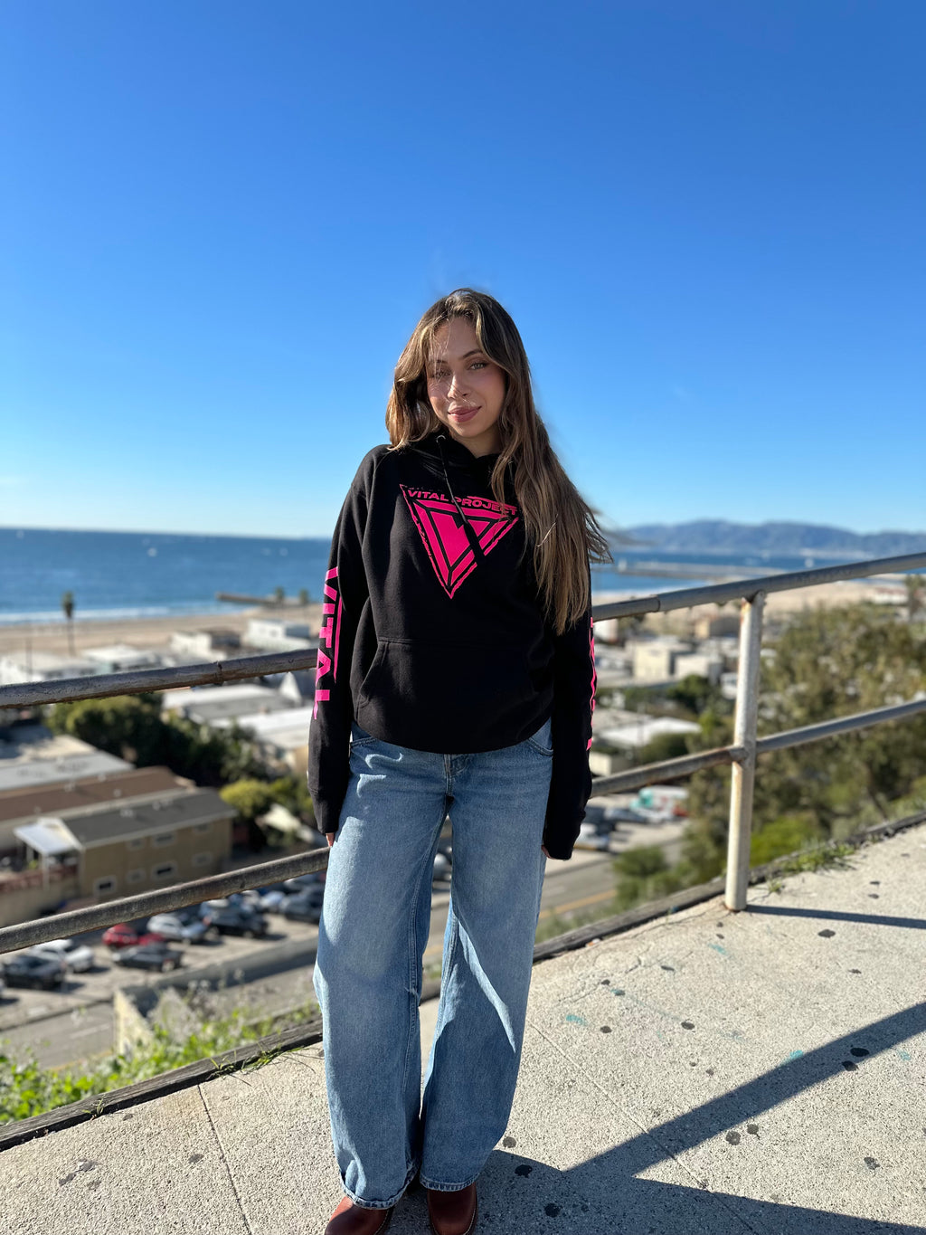 Original Vital Hoodie in Neon Electric Pink Safety Pink Hi-Vis Reflective Streetwear