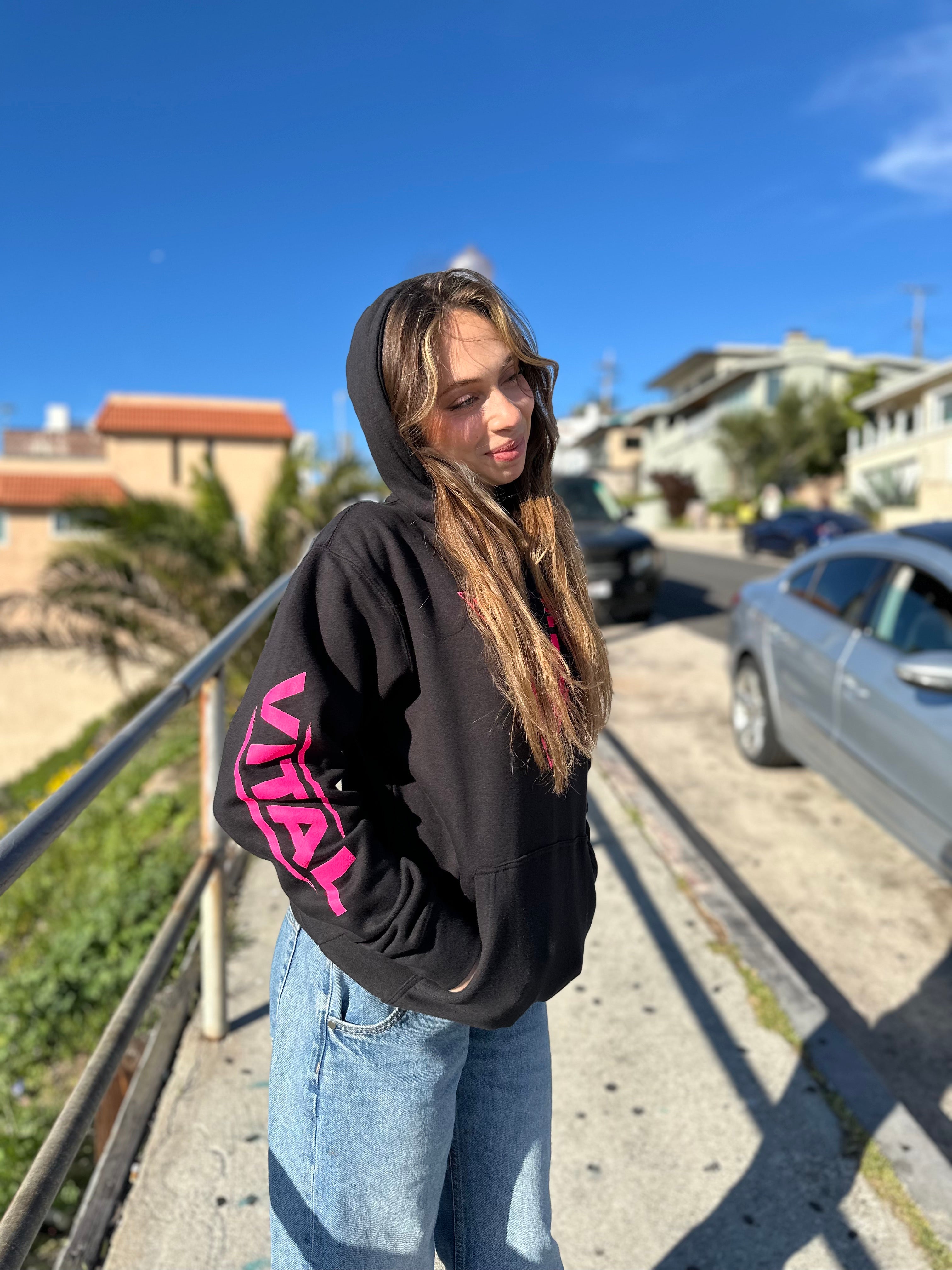 Original Vital Hoodie in Neon Electric Pink Safety Pink Hi-Vis Reflective Streetwear