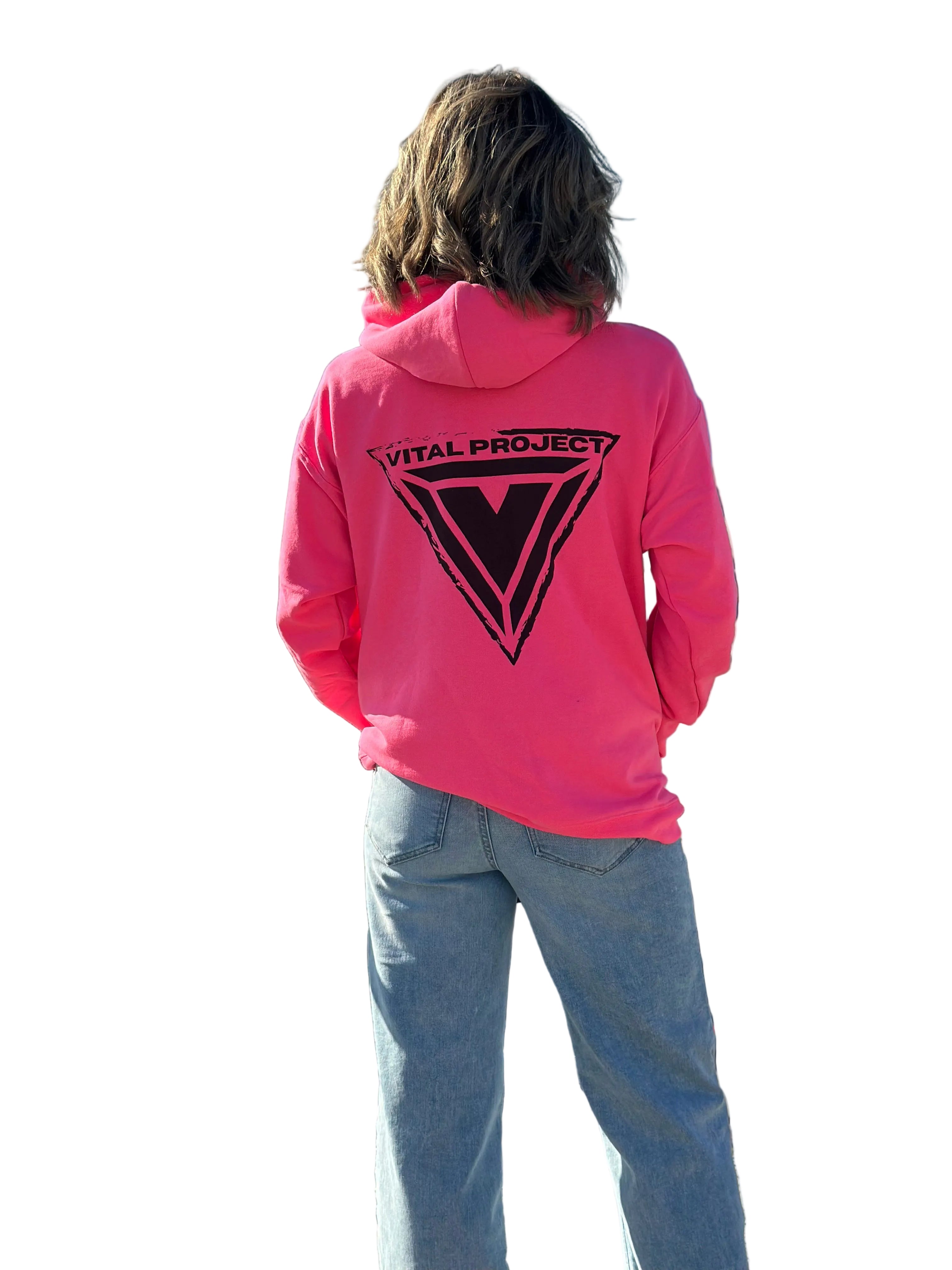 Unisex Hanes P170 Hi-Vis Hoodie in Safety Pink - Neon Industrial Streetwear Vital project 