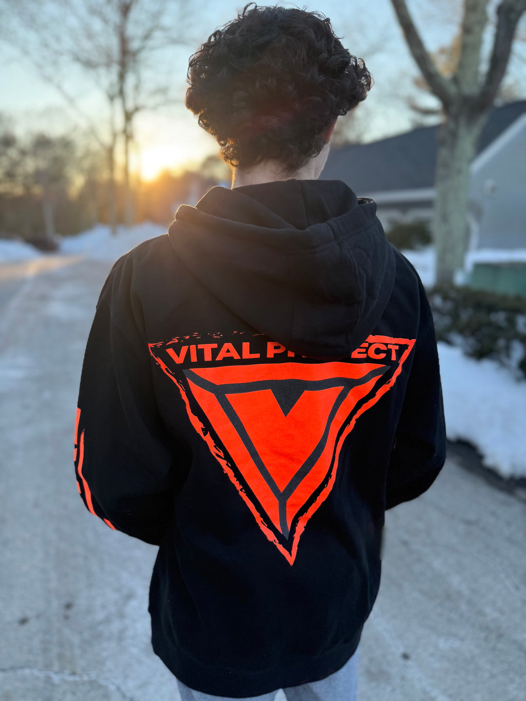 Black Vital Hoodie - Orange Reflective