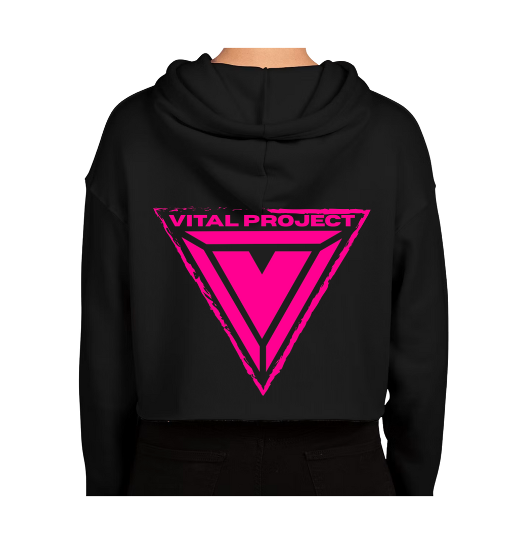 Black Vital Crop Hoodie - Pink Reflective