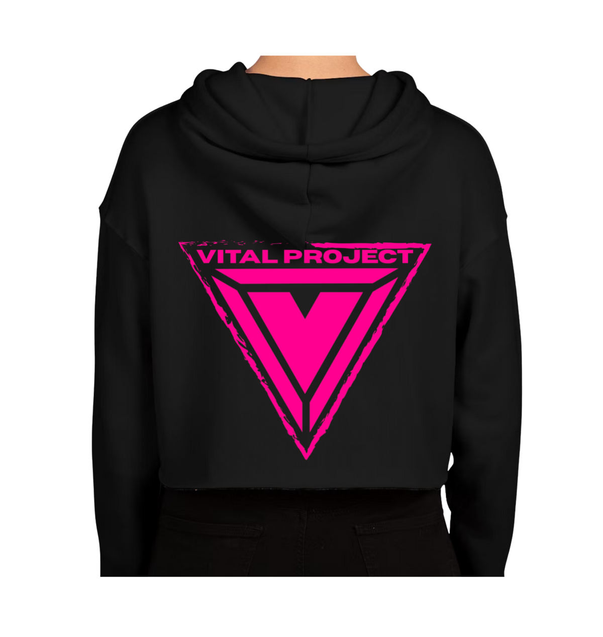 Black Vital Crop Hoodie - Pink Reflective